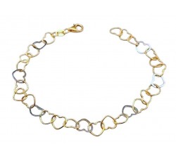 BRACCIALE DONNA CATENA CUORI IN ORO GIALLO E BIANCO 18 KT