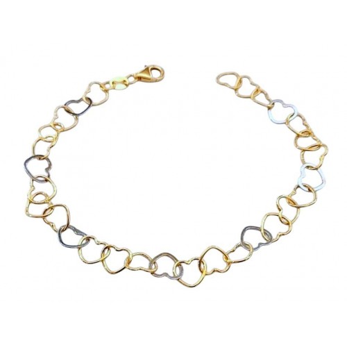 BRACCIALE DONNA CATENA CUORI IN ORO GIALLO E BIANCO 18 KT