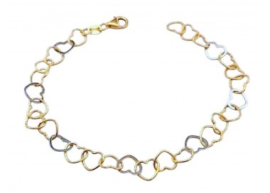 BRACCIALE DONNA CATENA CUORI IN ORO GIALLO E BIANCO 18 KT