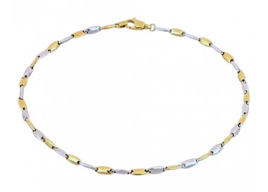 BRACCIALE UOMO CATENA TUBOLARE OVALE IN ORO GIALLO E BIANCO 18 KT