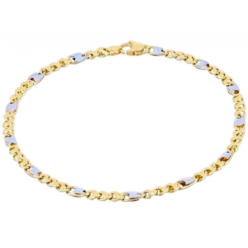 BRACCIALE UOMO CATENA IN ORO GIALLO18 KT CON RIPORTINI ORO BIANCO 18 KT