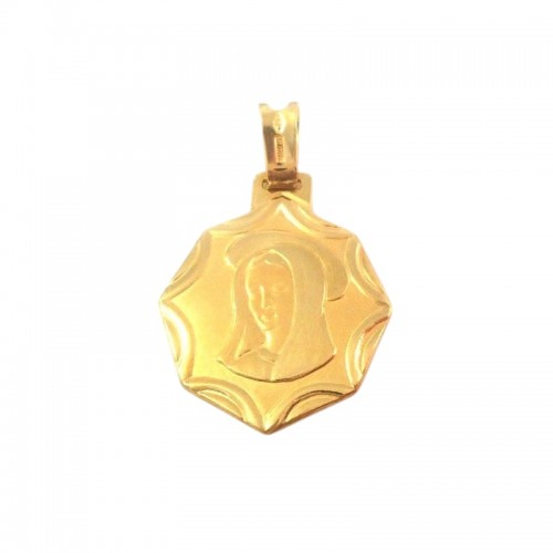 CIONDOLO MEDAGLIETTA CON MADONNA IN ORO GIALLO 18 KT + COLLANA LACCIO IN OMAGGIO