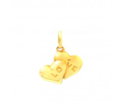 CIONDOLO DOPPIO CUORE LOVE IN ORO GIALLO 18 KT + COLLANA LACCIO IN OMAGGIO