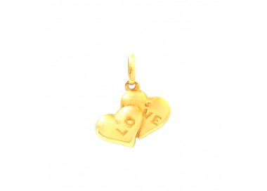 CIONDOLO DOPPIO CUORE LOVE IN ORO GIALLO 18 KT + COLLANA LACCIO IN OMAGGIO