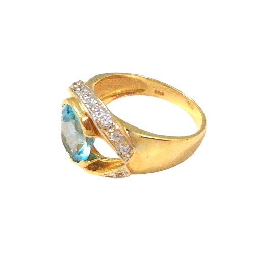 ANELLO DA DONNA IN ORO GIALLO 18 KT CON ACQUAMARINA E ZIRCONI