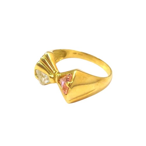 ANELLO FIOCCO DA DONNA IN ORO GIALLO 18 KT CON ZIRCONE E ROSA DI FRANCIA