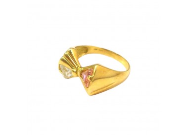 ANELLO FIOCCO DA DONNA IN ORO GIALLO 18 KT CON ZIRCONE E ROSA DI FRANCIA