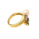 ANELLO DA DONNA IN ORO GIALLO 18 KT CON ACQUAMARINA PERLA E ZIRCONI