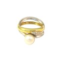 ANELLO DA DONNA IN ORO GIALLO E BIANCO 18 KT CON PERLA E ZIRCONI