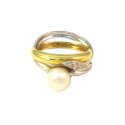 ANELLO DA DONNA IN ORO GIALLO E BIANCO 18 KT CON PERLA E ZIRCONI