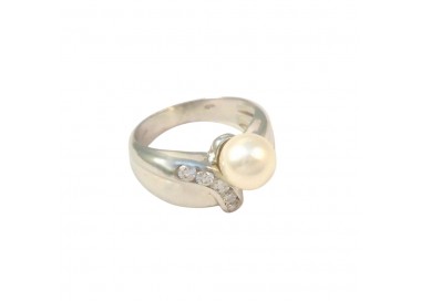 ANELLO DA DONNA IN ORO BIANCO 18 KT CON PERLA E ZIRCONI