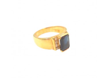 ANELLO DA DONNA IN ORO GIALLO 18 KT CON ZAFFIRO E ZIRCONI BIANCHI