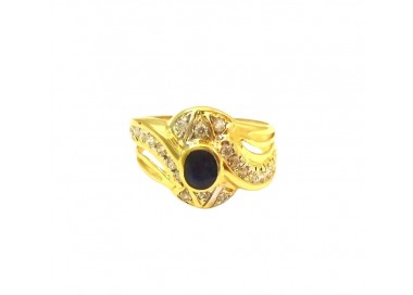 ANELLO DA DONNA CON ZAFFIRO E ZIRCONI IN ORO GIALLO 18 KT