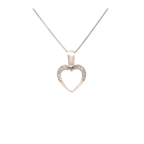 COLLANA CON CIONDOLO CUORE IN ORO BIANCO 18 KT E ZIRCONI TAGLIO BRILLANTE