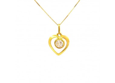 COLLANA PUNTO LUCE CUORE IN ORO GIALLO 18 KT E ZIRCONE TAGLIO BRILLANTE