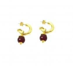 ORECCHINI SEMICERCHI IN ORO GIALLO 18 KT CON CHARM PIETRA ROSSA