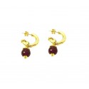 ORECCHINI SEMICERCHI IN ORO GIALLO 18 KT CON CHARM PIETRA ROSSA