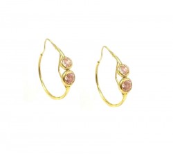 ORECCHINI CERCHI IN ORO GIALLO 18 KT CON ZIRCONI ROSA