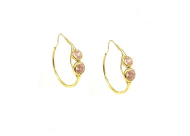 ORECCHINI CERCHI IN ORO GIALLO 18 KT CON ZIRCONI ROSA