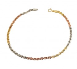 BRACCIALE CORDA FUNE IN ORO GIALLO BIANCO E ROSA 18 KT