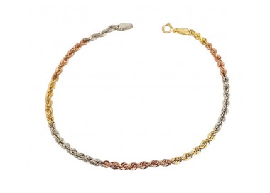 BRACCIALE CORDA FUNE IN ORO GIALLO BIANCO E ROSA 18 KT