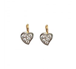 ORECCHINI CUORE IN ORO BIANCO E GIALLO 18 KT CON ZIRCONI BIANCHI