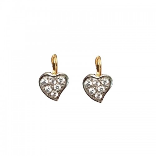 ORECCHINI CUORE IN ORO BIANCO E GIALLO 18 KT CON ZIRCONI BIANCHI