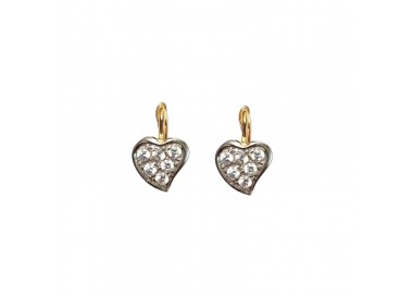 ORECCHINI CUORE IN ORO BIANCO E GIALLO 18 KT CON ZIRCONI BIANCHI