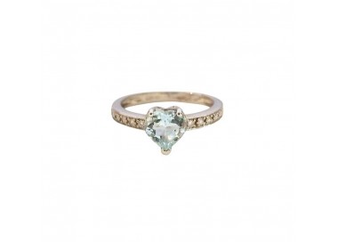 ANELLO CUORE DA DONNA IN ORO BIANCO 18 KT CON ZIRCONI ACQUAMARINA