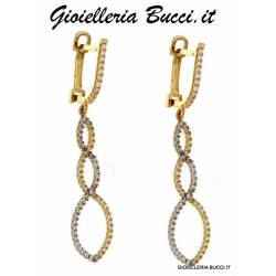 ORECCHINI PENDENTI IN ORO GIALLO E BIANCO 18 KT LUNGHI 4,5 CM