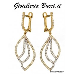 ORECCHINI PENDENTI IN ORO GIALLO BIANCO 18 KT LUNGHI 4 CM